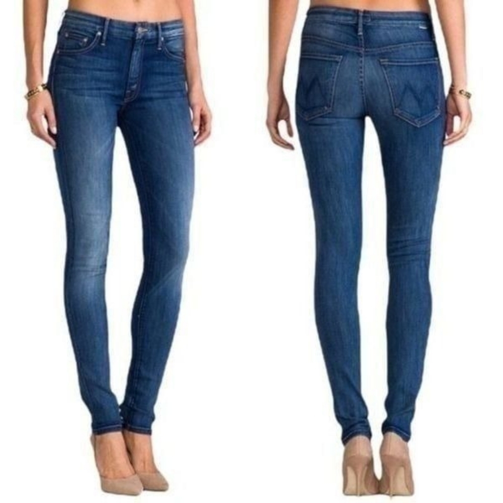 Mother High Waisted Looker Devil in a Blue Suit Straight Leg Medium Wash Jeans
